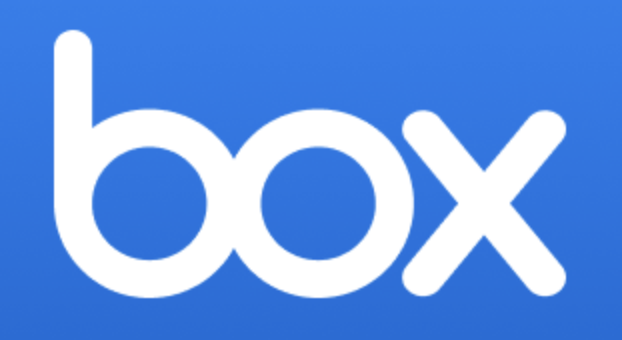 BOX write in white in blue rectangle