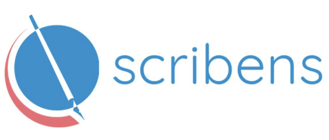 
Scriben writes in lowercase blue letters on a white background.