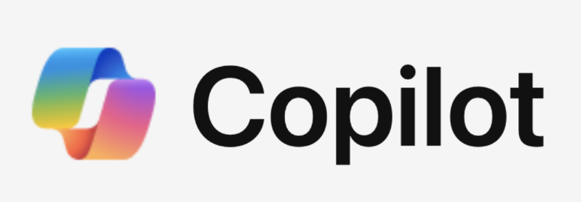 Multi-color logo and Copilot written in black on a white background