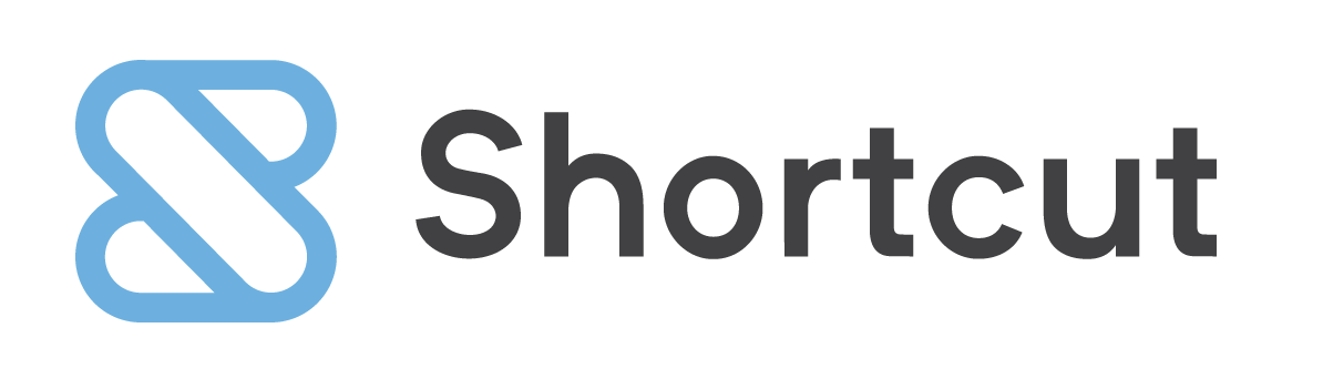 Light blue S-shaped logo and Shortcut written in black, all on a white background.