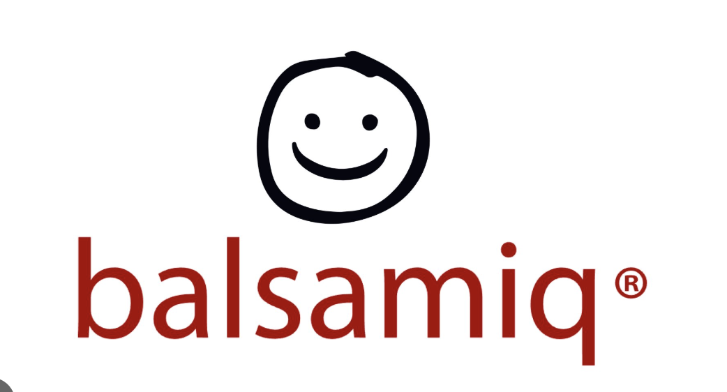 Balsamiq written in red on a white background with a black stick figure above it.