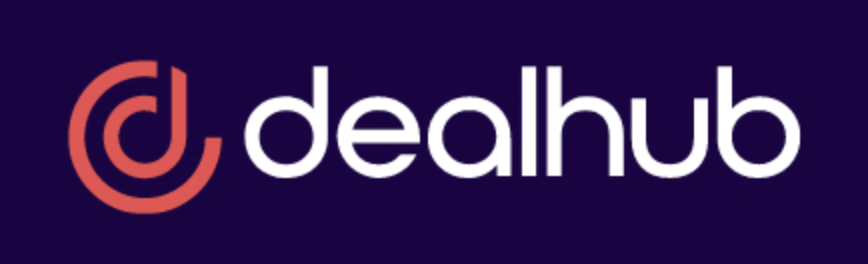 Dealhub written in white on a navy blue background