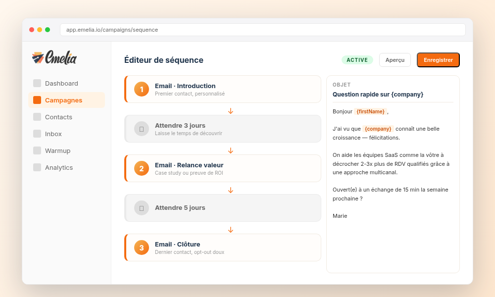 Emelia editeur de sequence FR