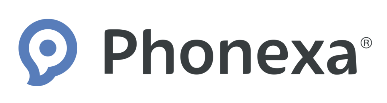 Phonexa written in black on a white background with a small blue logo on the left