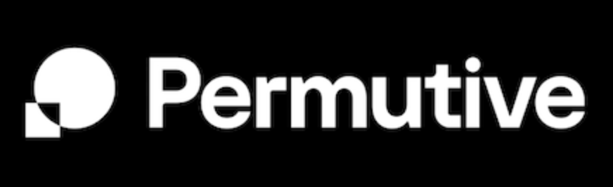 Round logo and small square, both black and white, with Permutive written in white on a black background.