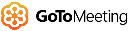 go to meeting written in black on a white background with a small orange logo next to it