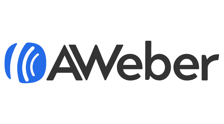 Blue logo and Aweber written in black on a white background