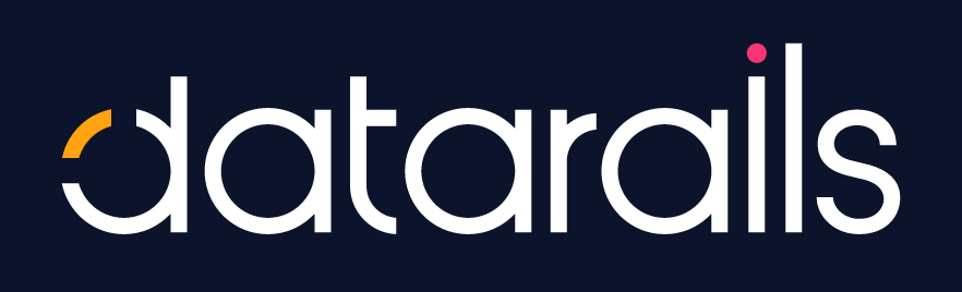 Datarails written in white on a black background