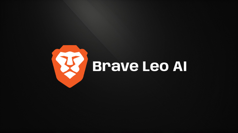 Orange and white lion head and Brave Leo AI written in white on a black background next to it.