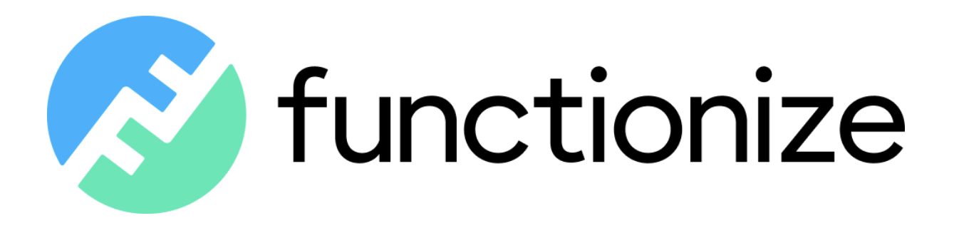 Green and pastel blue logo, with Functionize written on the right in black, all on a white background.