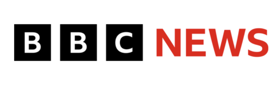 BBC each letter in a square and news in red on a white background