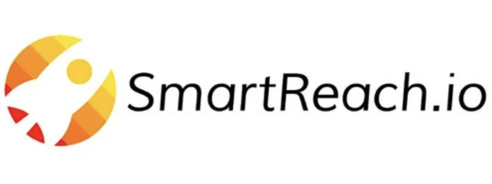 Smartreach is written in black on the left side with a small white rocket in a red, orange, and yellow circle.