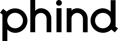 Phind’ está escrito em letras grandes, em preto, sobre um fundo branco