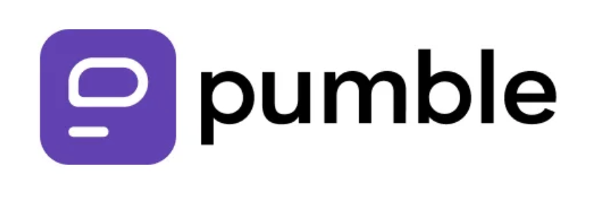 Pumble is written in black on a white background with a purple square next to it.