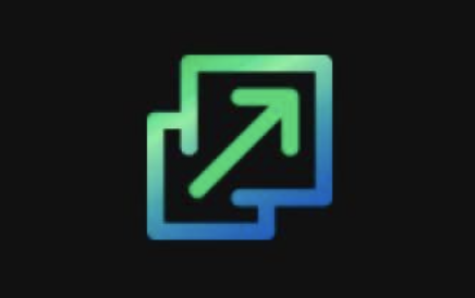 
Green arrow on black background in two green and blue squares