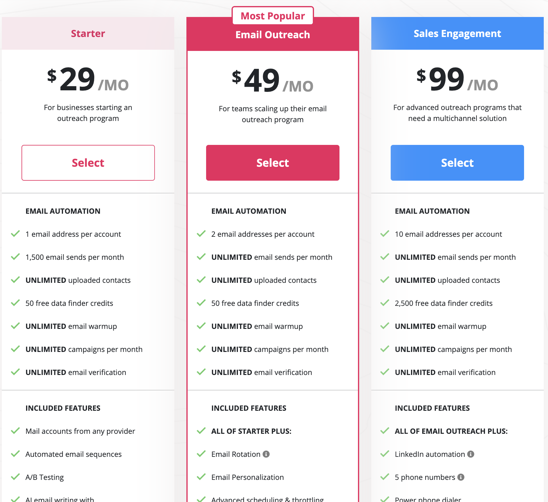Screenshot of Mailshake pricing