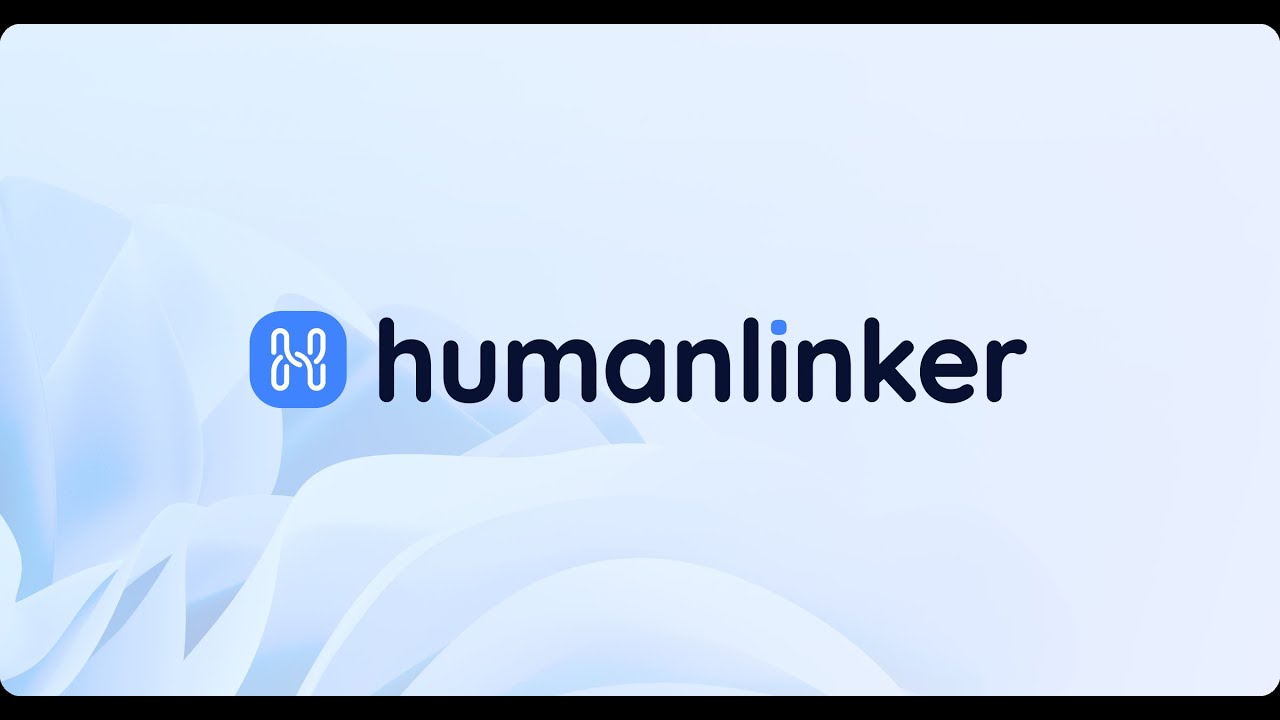 Humanlinker ecris en bleu foncé sur fond bleu clair et blanc mélangé