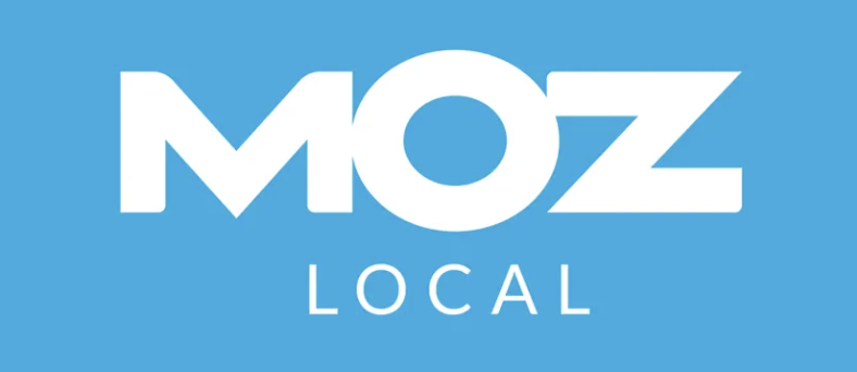 Moz, write in large white letters, and local, write underneath in white as well, but smaller, all on a turquoise blue background.