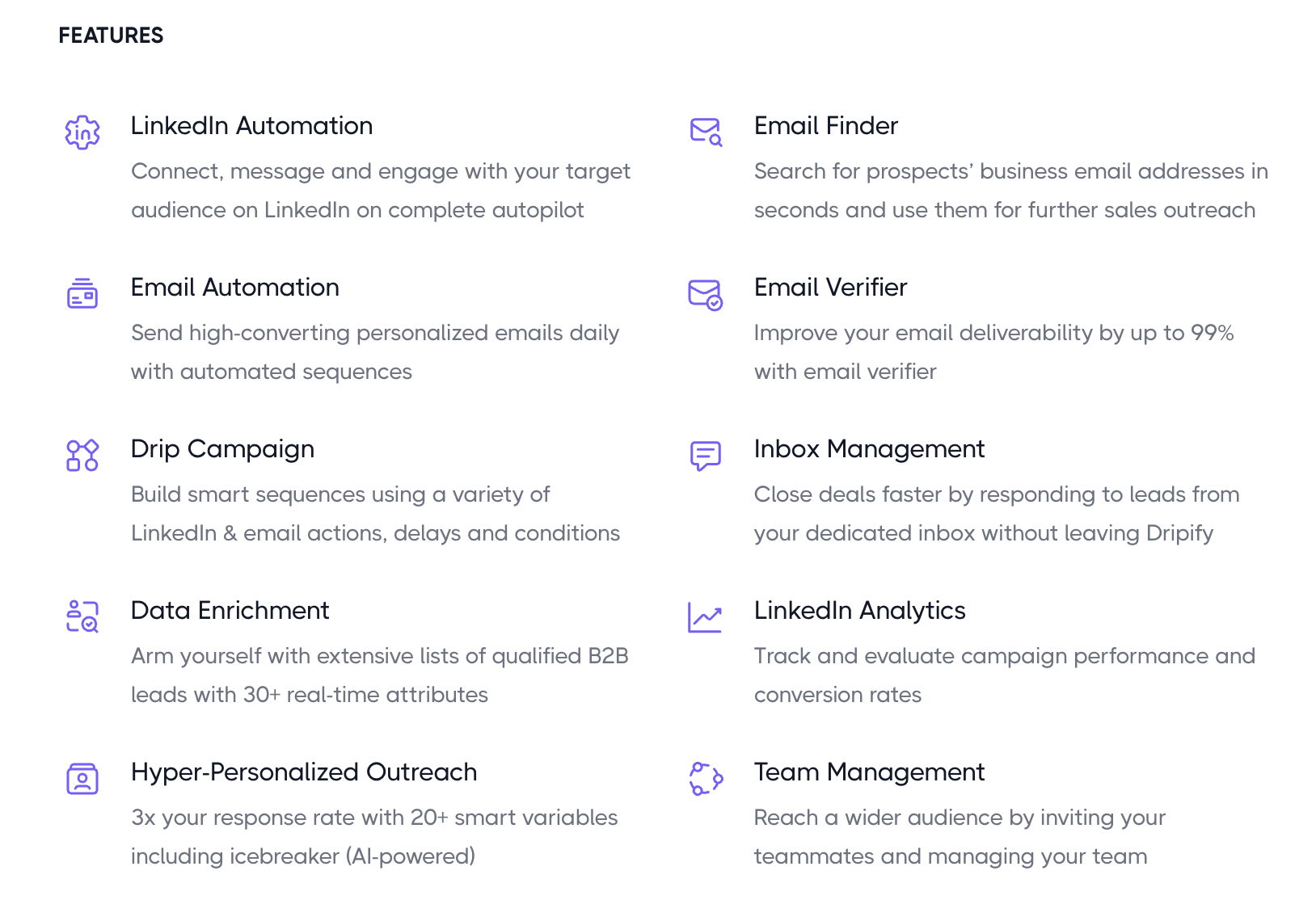 Features Dripify
