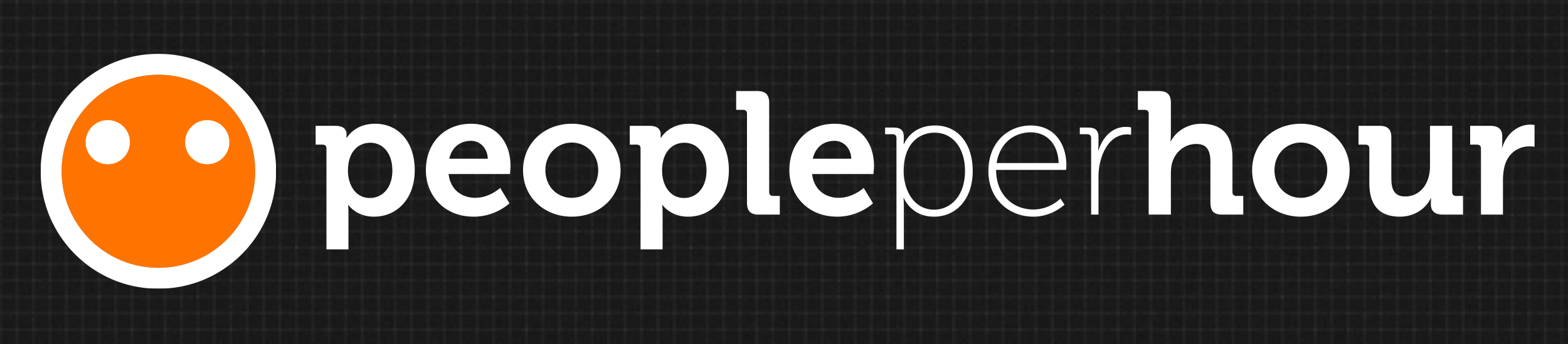 White and orange smiley face and Peopleperhour written in white, all on a black background.