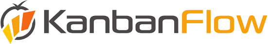 Kanban written in black and Flow in yellow with yellow and orange logo on white background