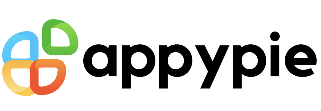 Appiepie, write in black on a white background and next to it a clover with a different color for each leaf.