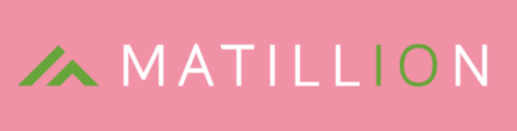Matillion written in white and green on a pink background