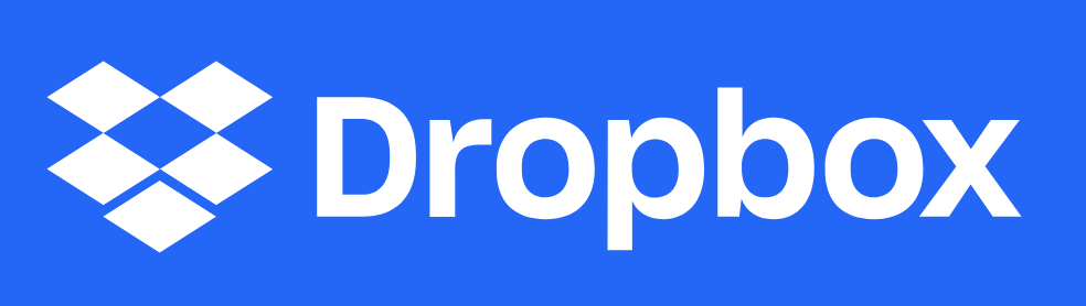 Dropbox written in white on a blue background