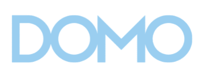 Domo written in large turquoise blue letters on a white background