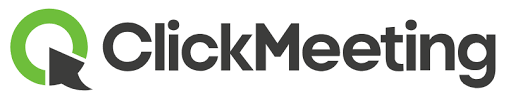 ClickMeeting written in black on a white background with a round lime green logo on the left