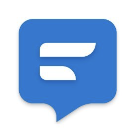 Logo in the form of a blue square bubble on a white background