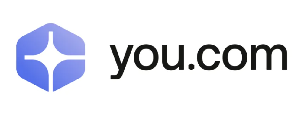 Purple logo and “You.com” written in black on a white background
