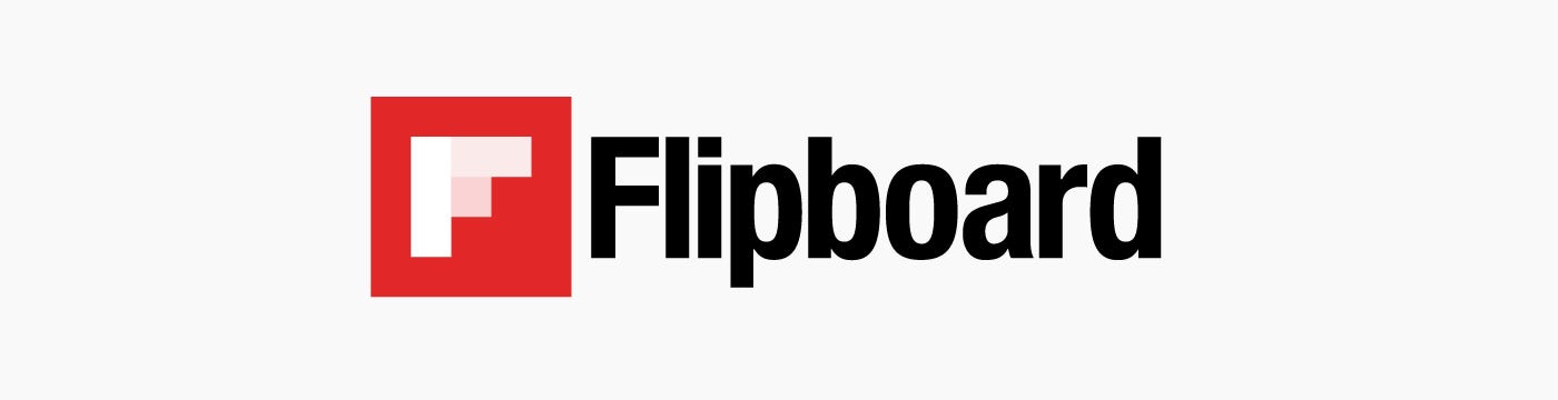 Flipboard is written in black on a white background with a red and white square next to it.