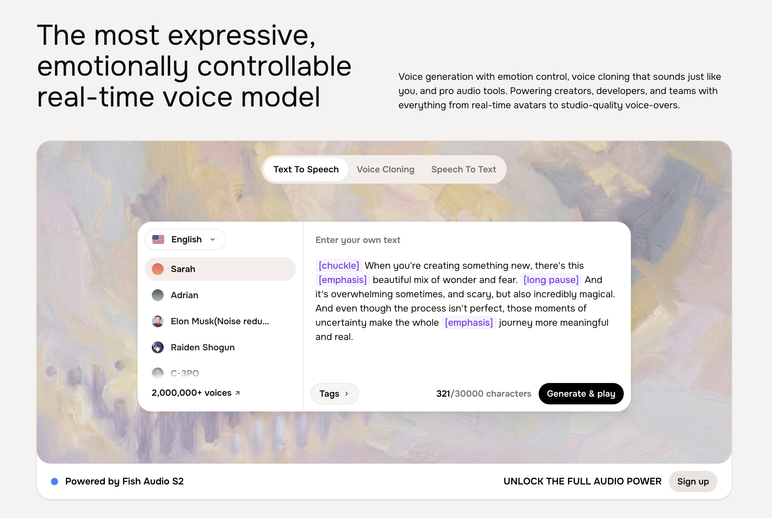 Screenshot Dashboard of Fish Audio