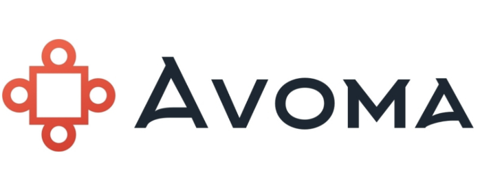 Avoma ecris en noir sur fond blanc et cote gauche un logo rouge