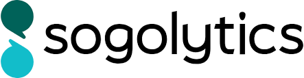 Sogolytics writes in black and on the left two bubbles, one below the other (green and blue).