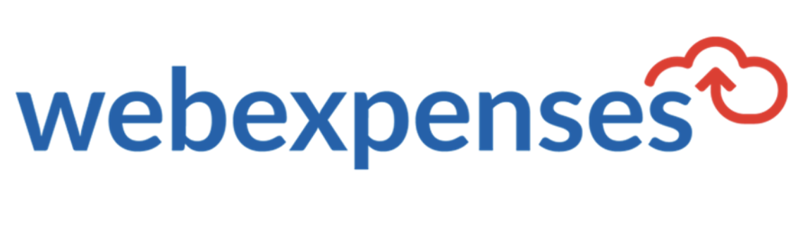 Webexpenses written in blue on a white background with a red cloud above it