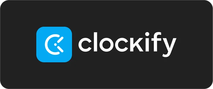 Clockify written in white on a black background in a rectangle