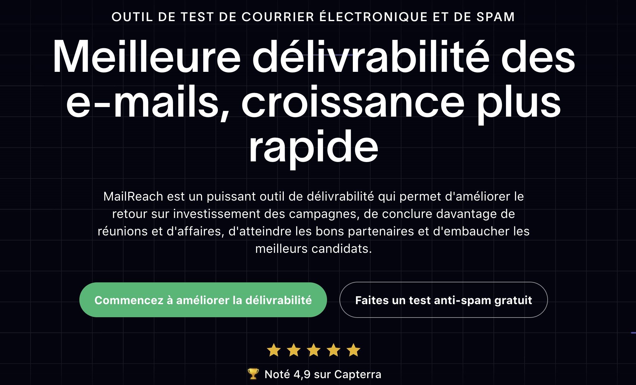 Capture d'ecran de la page d'accueil de Mailreach
