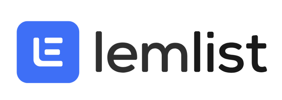 Lemlist is written in black on a white background, with a square blue and white logo on the left side.