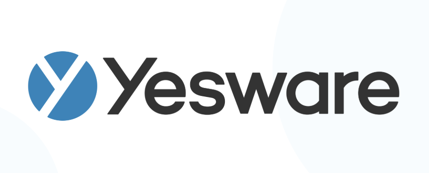 Blue and white logo representing a Y with Yesware written in black next to it, all on a white background.