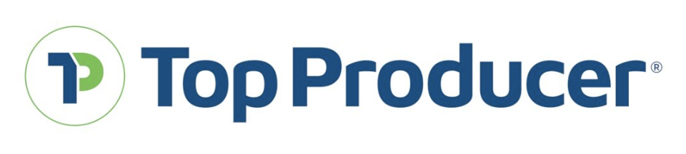Round logo with a P inside (blue and green) and Topo Producer written in blue, all on a white background.