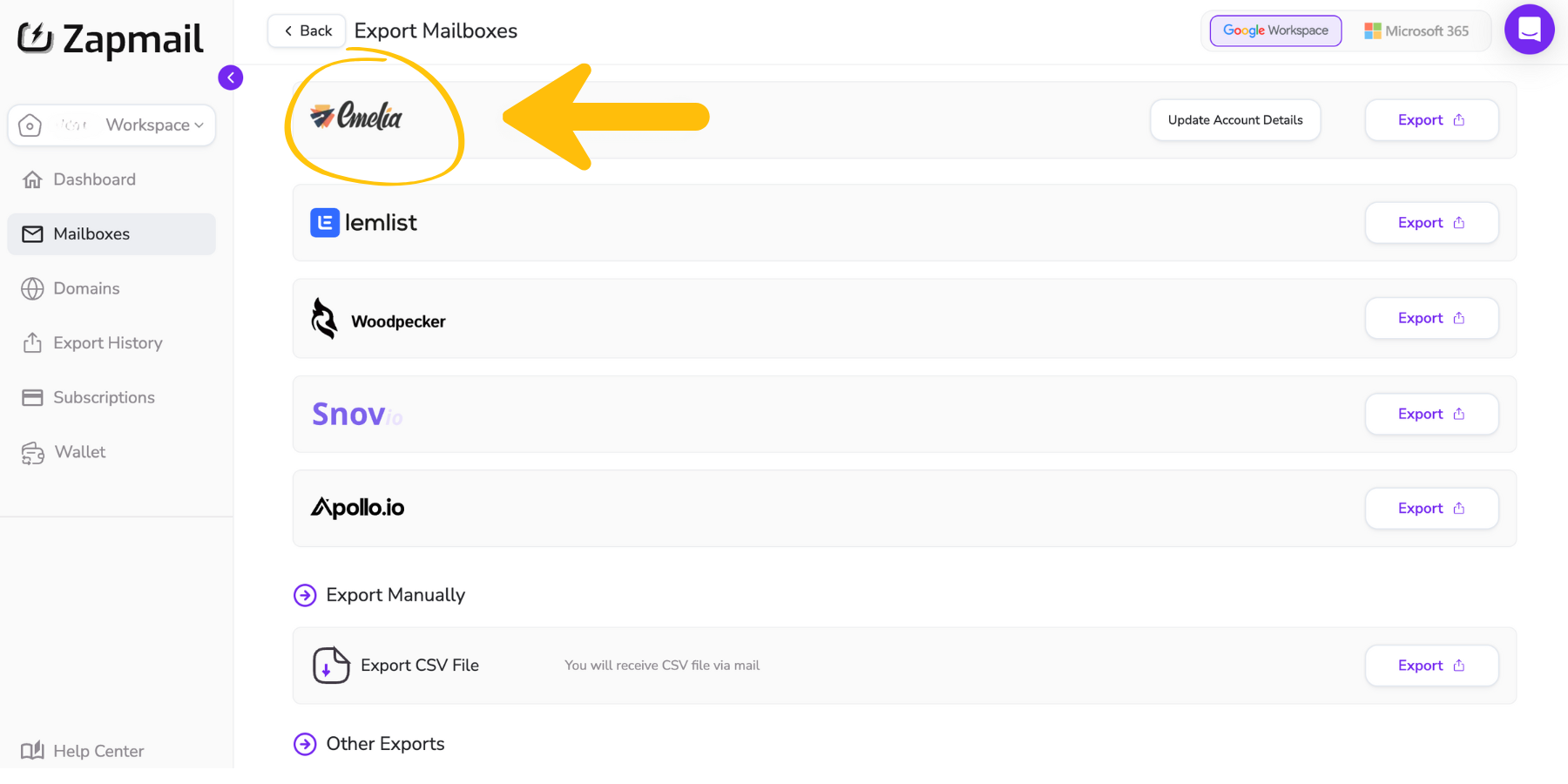 Easily connect Zapmail.ai, cold email infrastructure provider, and Emelia.io cold email automation tool (all-in-one tool for your B2B prospecting)