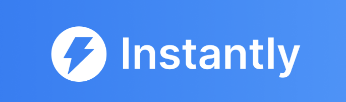 Instantly write in white on a blue background