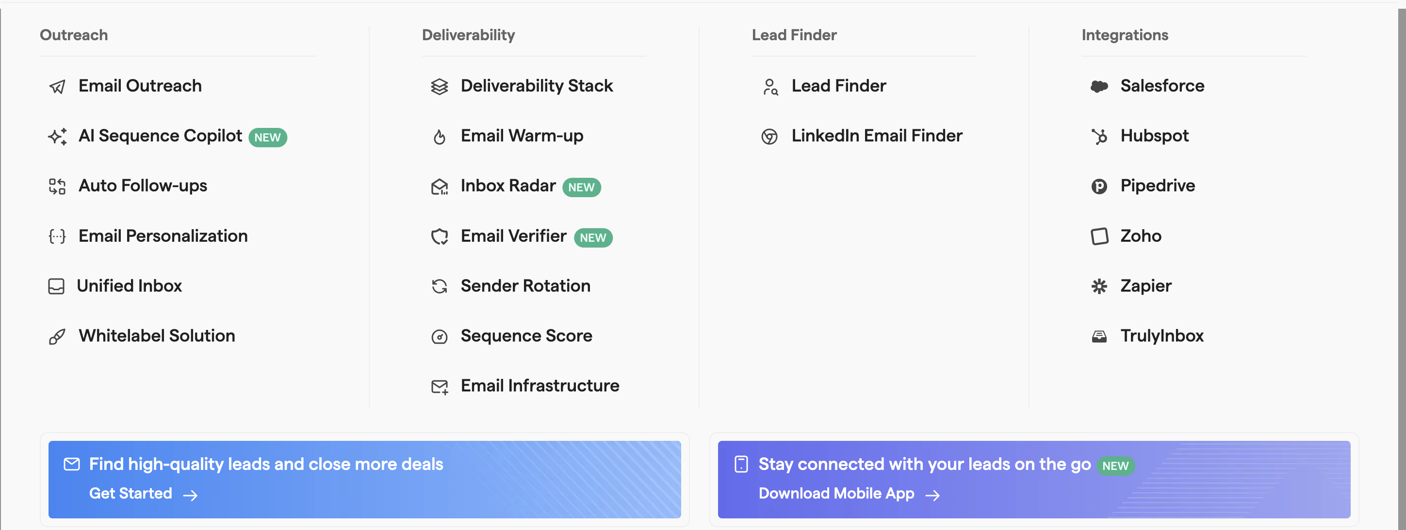 Screenshot of Saleshandy Features