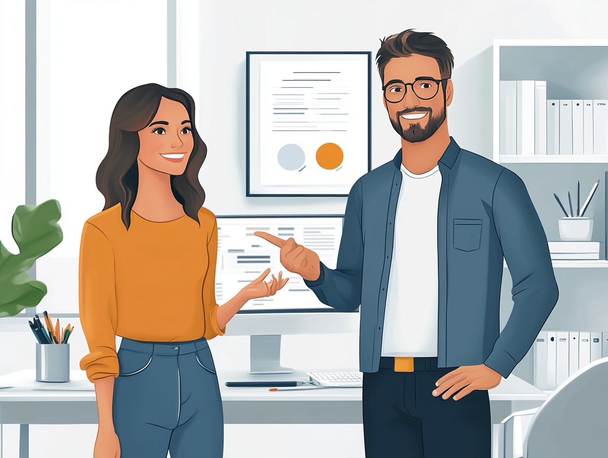 Illustration d'u homme et une femme tout sourire et heureux