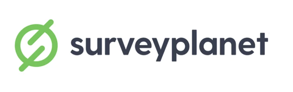 Surveyplanet is written in black on a white background with a small round green logo next to it.