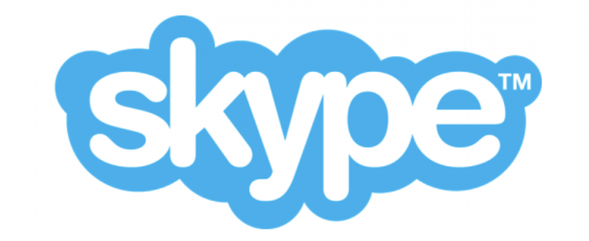 Skype written in white in a blue cloud
