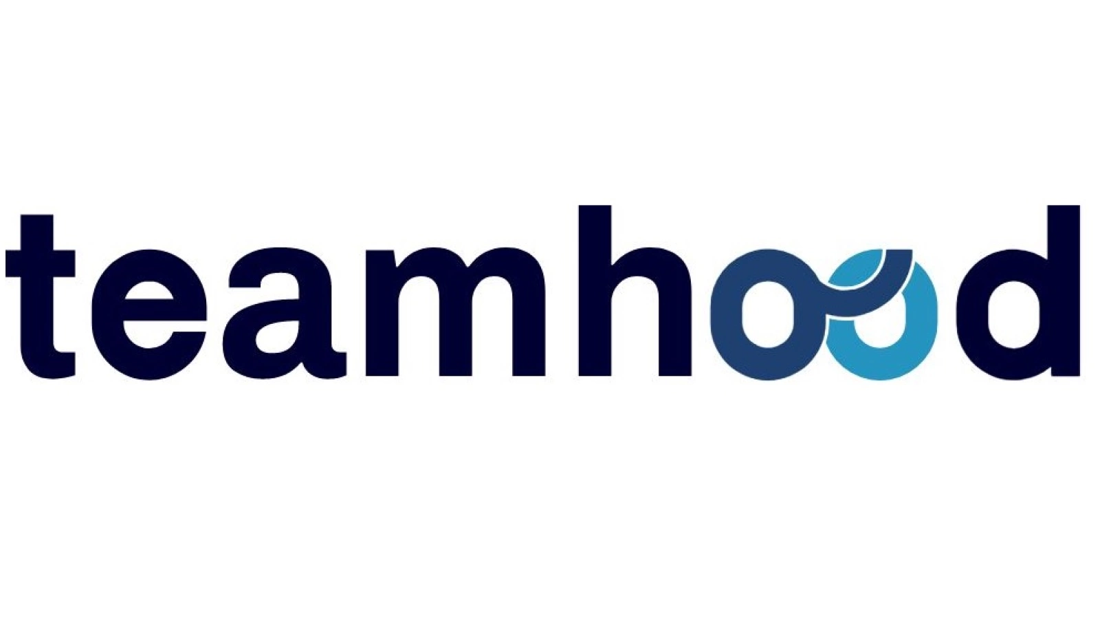 Teamhood written in black, dark blue, and light blue on a white background