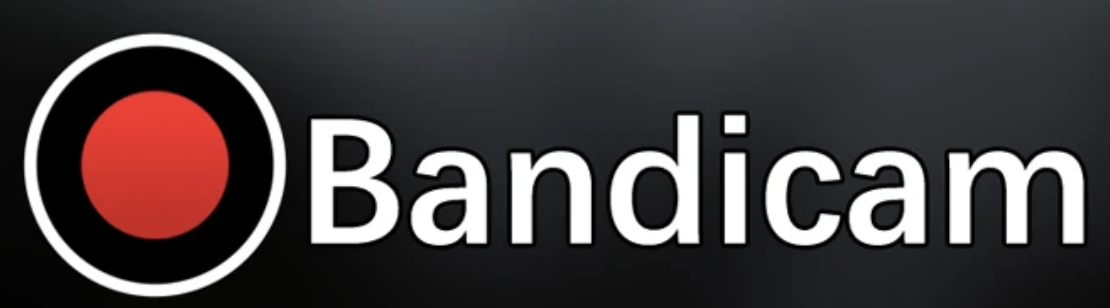 
Bandicam writes in white on a black background with a large red dot surrounded by a white circle next to it.